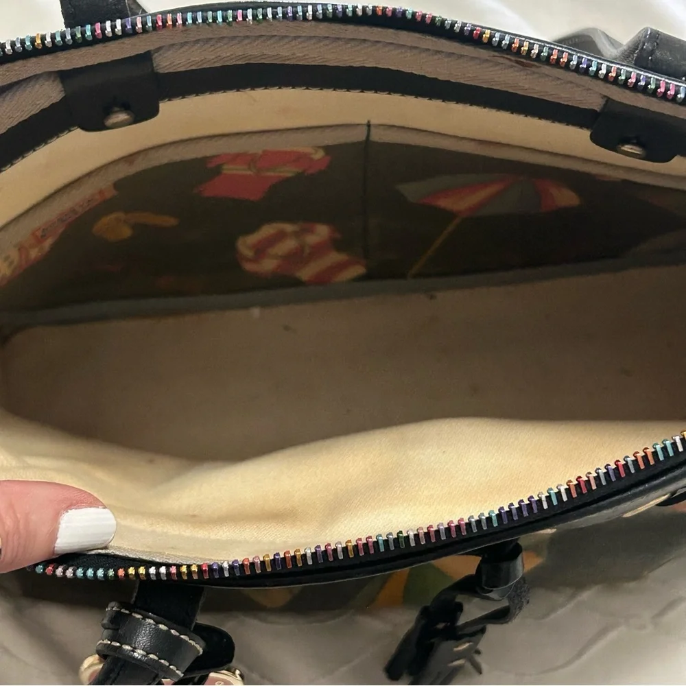 Dooney & Bourke Y2K Vintage Miami Beach Print Tassel Shoulder Satchel Bag Purse